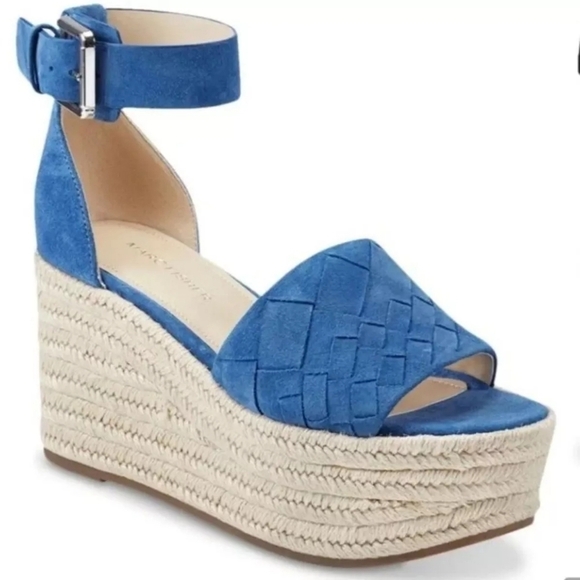 MARC FISHER VARIN BLUE SUEDE PLATFORM ESPADRILLES SIZE 8 SH177 - Picture 1 of 6